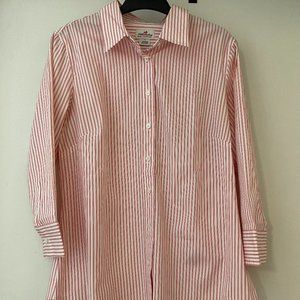 J. Crew Classic Red Purple White Stripe Button Down Shirt Top- Size Large